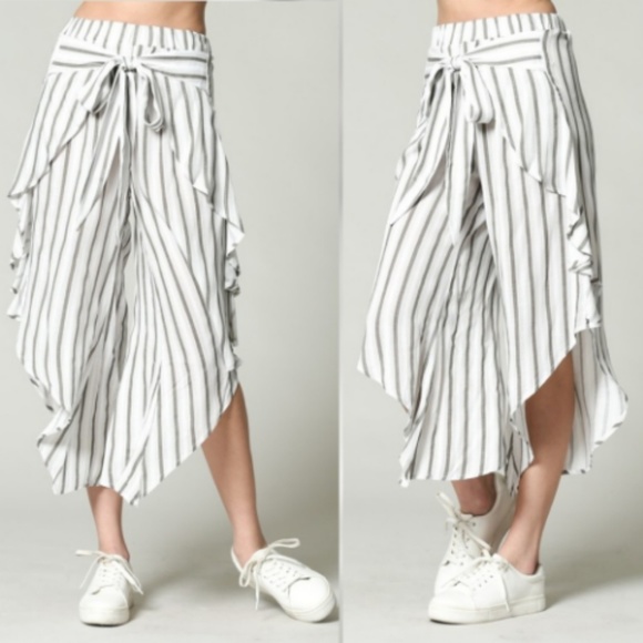 GRAY STRIPE WRAP PANTS - Picture 2 of 5